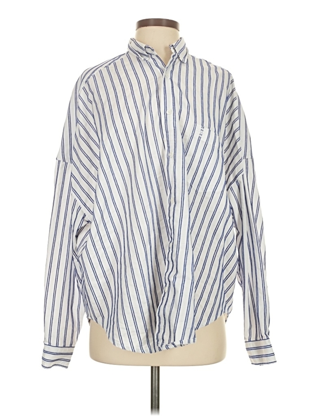 Blanca Oversized Pocket White & Blue Striped Button-Up Shirt